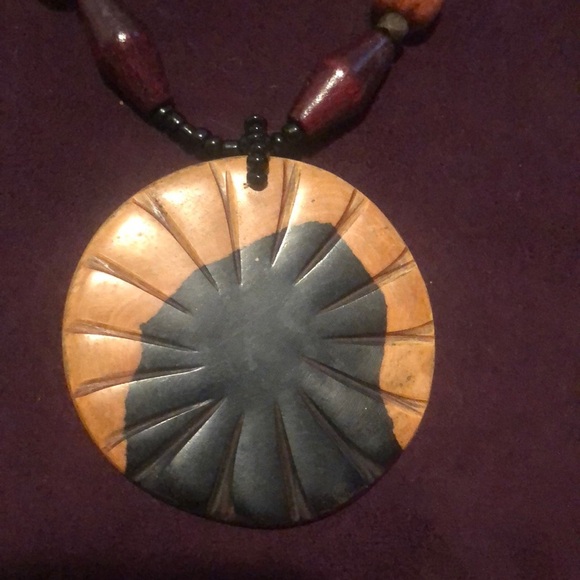 Wooden African Necklace and Earring Set - Picture 2 of 5